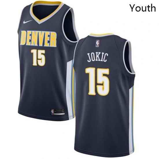 Youth Nike Denver Nuggets 15 Nikola Jokic Authentic Navy Blue Road NBA Jersey Icon Edition